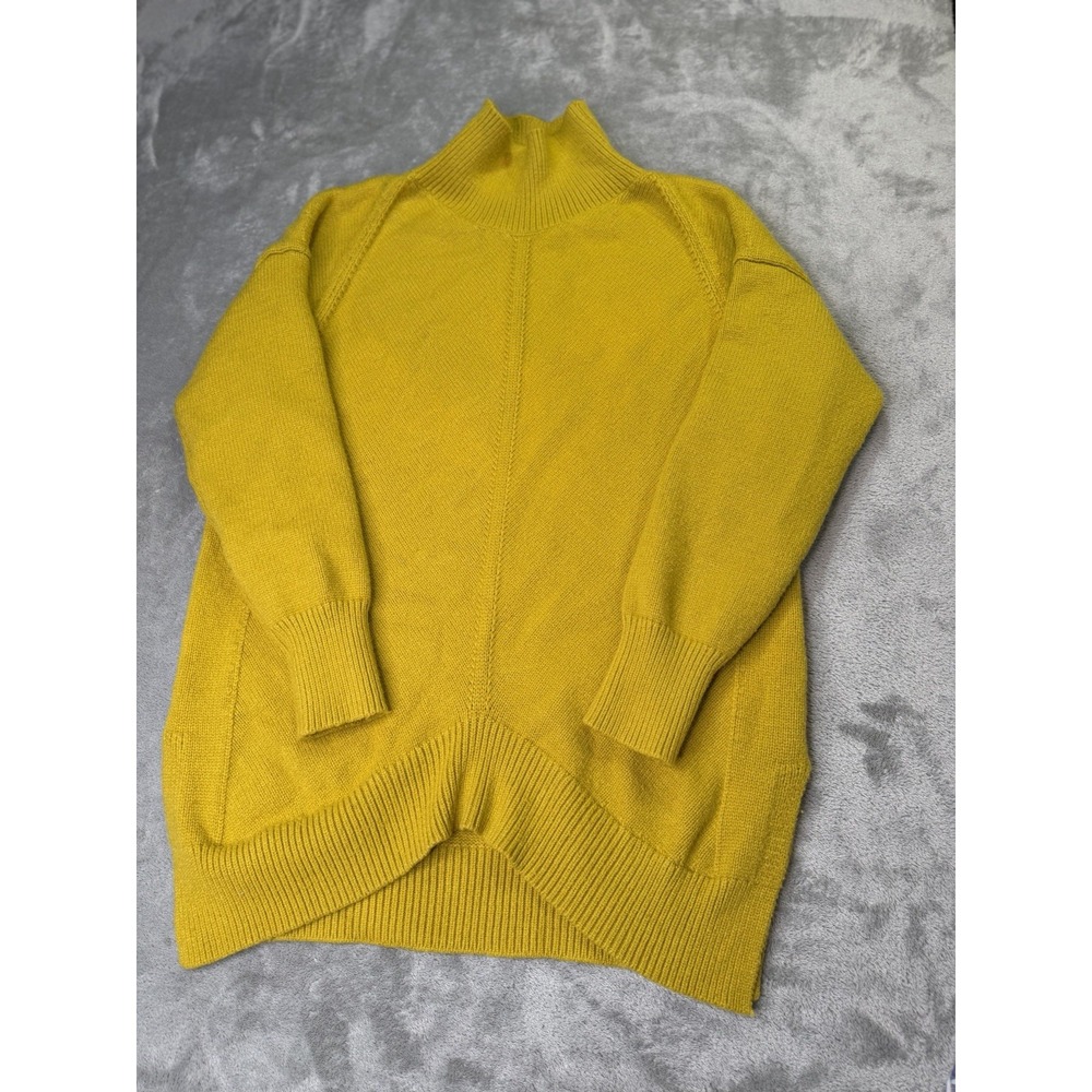 Anthropologie Maeve Crystal Tunic Sweater Mock Neck Chartreuse Yellow Hi Low XS